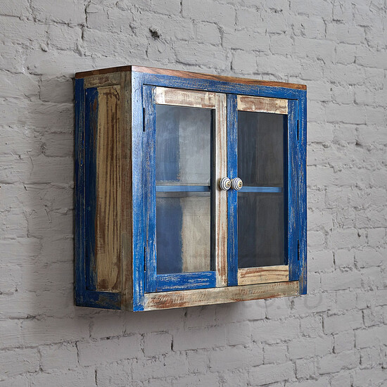 Подвесной деревянный шкафчик голубой
